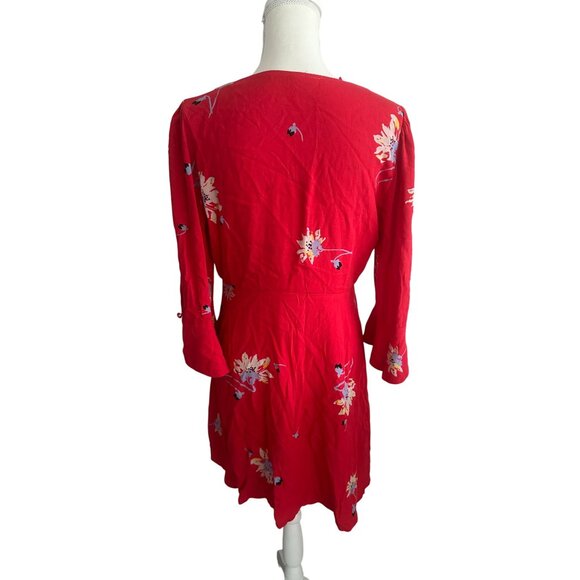 FREE PEOPLE Red Floral Button Detail Long Sleeve Dress Size Medium - Picture 3 of 8
